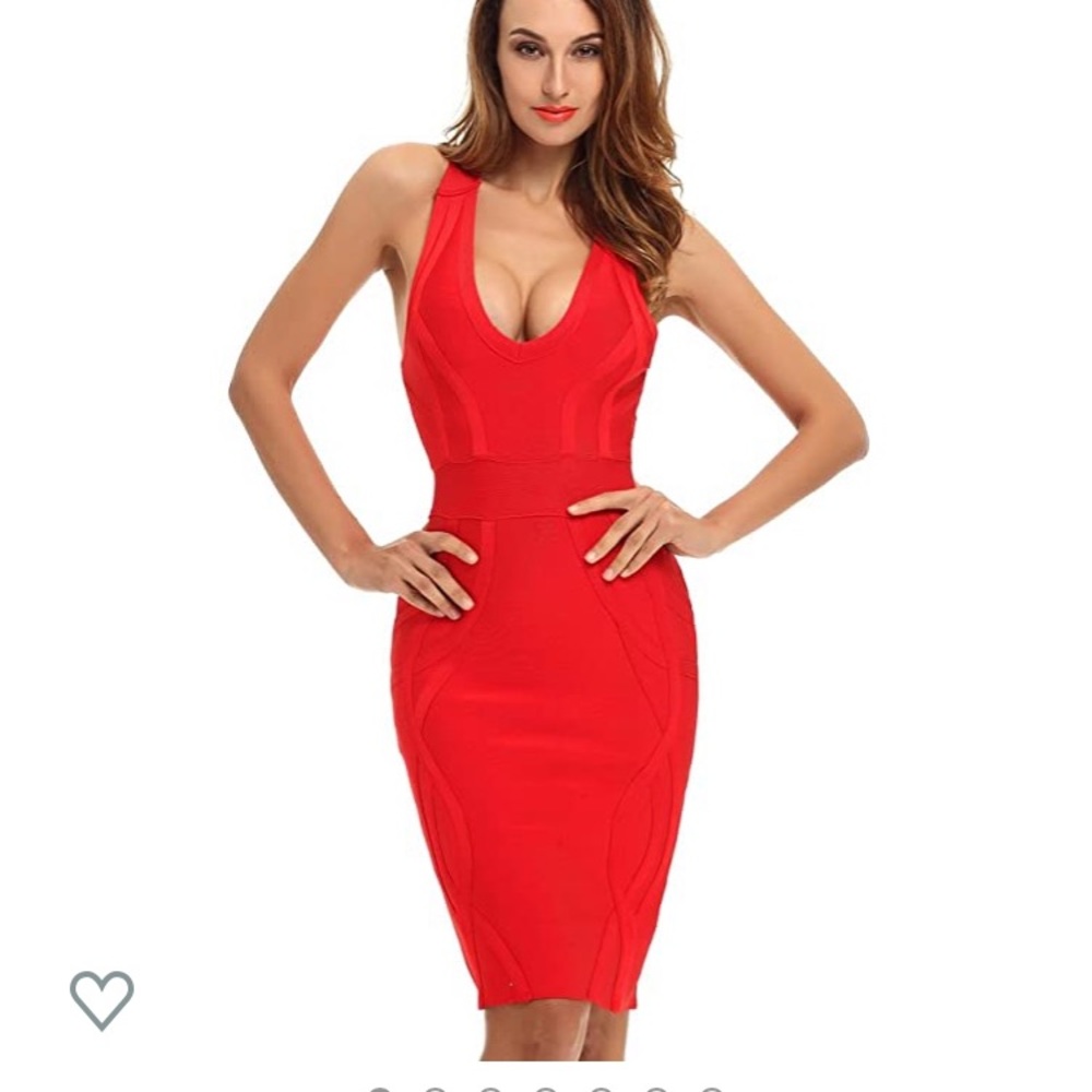 Deep V Neck Criss Cross Back Body Con dress